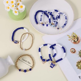 9pcs Football Bracelets, Rugby Game Day Bracelet Stack Clay Beaded Stretch Bracelets Sport Themed Stackable Football Charm Bracelet Football Mom Accessories Jewelry Gifts for Women Men (Blue White)