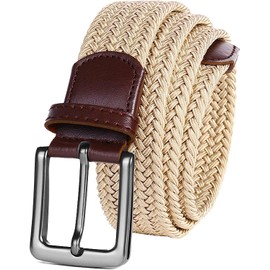 LOVMEAD Elastic Belt Stretch Belt Braided Men Women Value Golf Fabric Belt Braided Belt Stretchy, beige