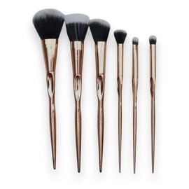 F.A.R.A.H. Gold Collection Brush Set - 6-Piece Makeup Brush Set with Travel Pouch - 100% Vegan, Synthetic Bristles, Brass Ferrule