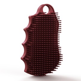 iTokGok Silicone Body Scrubber Silver-Infused Dual-Sided 3-in-1 for Shower, Body Cleaning+Massage+Exfoliator Body Brush Buffer for Men and Women, Silicone Loofah, Non-Slip Handle (Burgundy)