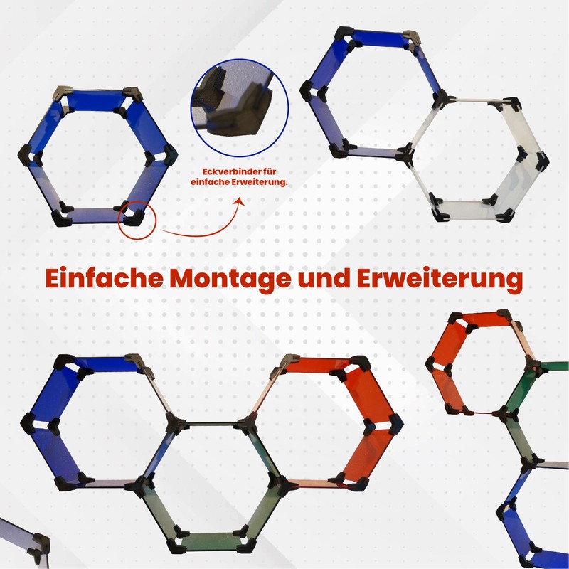 HexaFlex Modular Plexiglass Hexagon Shelving System, Expandable & Customisable, Wall