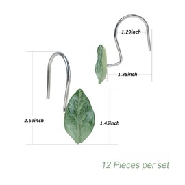OBERITOL 12PCS Leaves Shower Curtain Hooks, Decorative Shower Curtain Rings, Green Plant Leaf Shower Hooks Rustproof Stainless Steel, Bathrom Decor (Leaves)