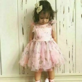 Zenzi EB) Beautiful Girls Dress Tulle Pink Purple Green Sheer Floral Formal Dress 18 m