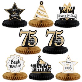 LASKYER Happy 75th Birthday Party Decorations, Glitter Shiny Honeycomb Table Centerpieces 75 Years Old Birthday Party Photoprop Sign. - Gold Glitter