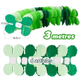 Pack of 6 Green Party Garlands, Decorative Paper Banners, Hanging Decorations for St. Patrick's Day, Birthday, Christening, Communion, Confirmation, Carnival, Carnival, Hawaii Party, etc.