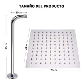 DAHAN Cabeza de Ducha de Lluvia Alta Presión, 20cm Gran Cuadrada 304 de Acero Inoxidable Ducha de Rociar Incluye Tubo 40cm, Regadera Fija para Baño, Ahorro de Agua