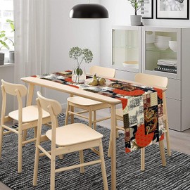 Camino de mesa japonés tradicional asiático, diseño de tigre de dragón y retazos para granja, cocina, mesa de cena, decoración de fiesta, 13 x 36 pulgadas