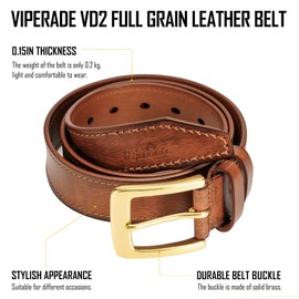 VIPERADE VD2 Men's Full Grain Leather Handmade Belt with Brass Single Prong Buckle, Fashion&Classic Casual Jeans Belt (Brown, XL)