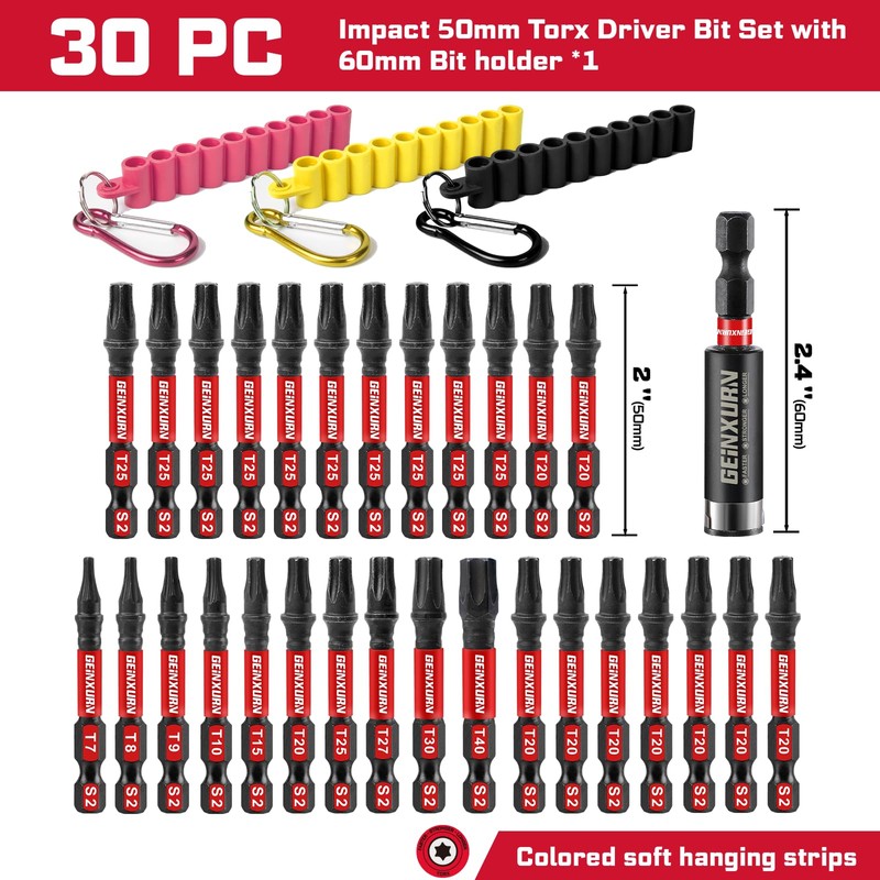 Geinxurn Impact Torx Screwdriver Bits Set, 30 Pieces 2”Magnetic S2