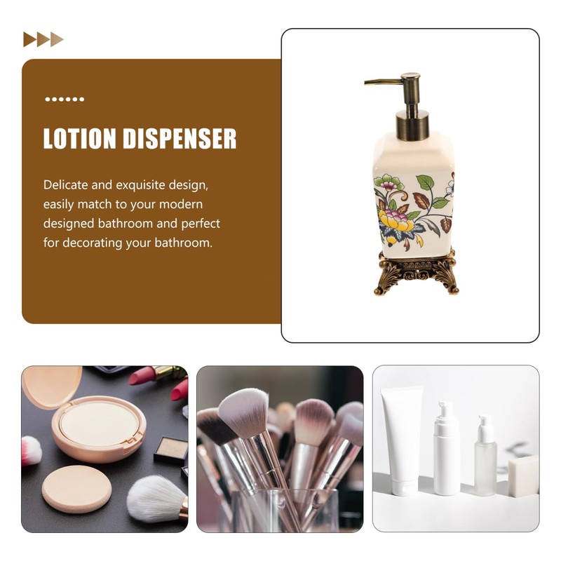 BESTOYARD Vintage Ceramic Soap Dispenser 340ML with Flower Printing Design,