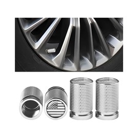 Mandark American Flag Car Tire Valve Stem Cap, 4PCS USA Aluminum Alloy Dust Proof Vehicle Air Valve Covers, Patriotic Auto Wheel Stem Caps, Universal for Trucks Motorcycles Bikes (Silver/Black/White)