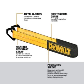 DEWALT DXBC80005 Black/Yellow 2" x 38" Premium Axle Tie Down Strap Kit (12,000 lb Break Strength) - Heavy Duty Protective for Truck, Trailer, ATV, UTV, 4 Pack