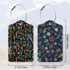 Abstract Small Flowers Luggage Tags for Suitcases, 2 Pack Cute PU Leather Suitcase Tag Identifiers with Address Card for Baggage Tag