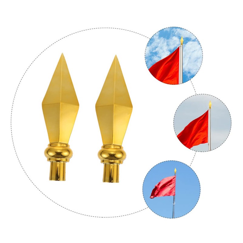 Operitacx Pack of 2 Flag Pole Head Aluminium Large Gold