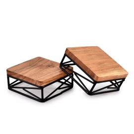 NIRMAN Riser Square Display Wooden Base Stand for Kitchen/Bathroom Counter/Plant Stand Set of 2 ( 4" x 4" x 1.75")