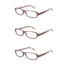 EYE ZOOM 3 Pack Unisex Rectangluar Plastic Frame Reading Glasses for Men and Women, Tortoise Light Brown +2.50