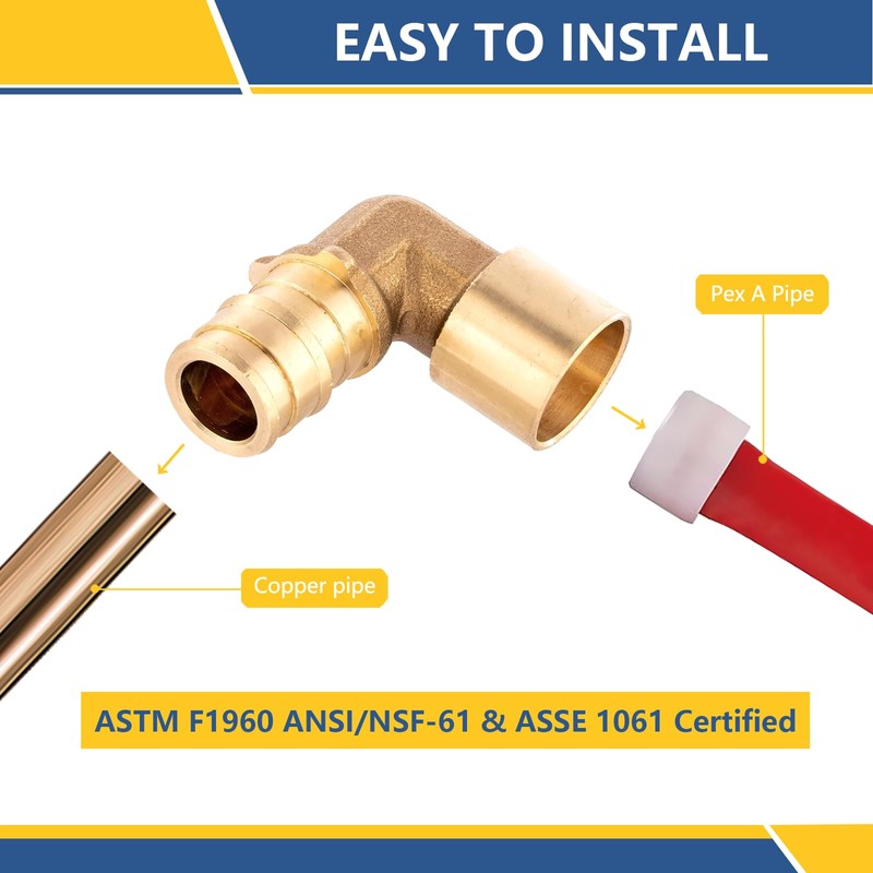 5Pack GUOFIS 3/4" PEX-A Expansion Female Sweat Elbow Brass Fitting