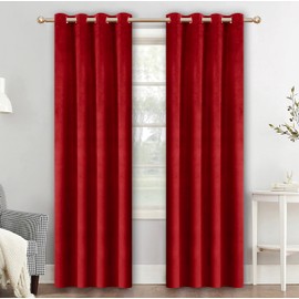 Guibaf Christmas Red Velvet Curtains 92 inches Long Grommet Blackout Curtains for Bedroom Light Blocking Thermal Insulation Drapes Set of 2 Panels 52”x 92”