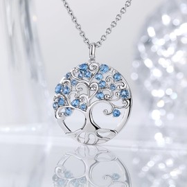 jiamiaoi White Gold Plated Tree of Life Pendant Women's Tree of Life Necklace with Rhinestone Tree of Life Necklace Silver Chain with Tree of Life, Cubic Zirconia