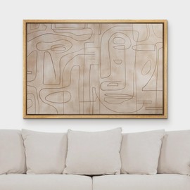 MUDECOR Framed Canvas Print Wall Art Minimalist Line Art Face Abstract Geometric Neutral Beige Illustrations Modern Art for Living Room, Bedroom, Office - 24"x36" Natural