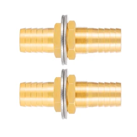 5/16"Brass Hose Barb Thru-Bulk Bulkhead Fitting,Straight Hex Union Fitting for Air Water Fuel 2 Pcs