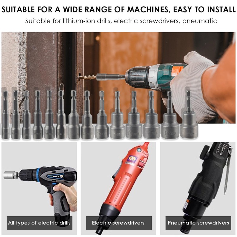 14 Piece Socket Wrench Set Socket Adapter Set - 1/4