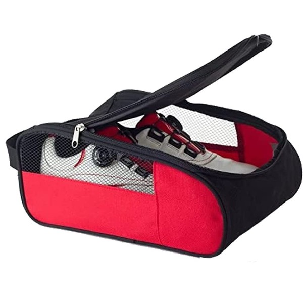 CENPEK Golf Shoe Bag, Golf Shoes Bags Men/Women Outdoor Zippered Carrier Bags with Ventilation Sport Shoes Bag Travel Shoe Bags(Red and Black)