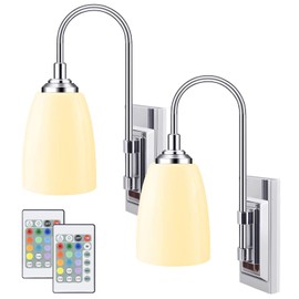 HONWELL Wall Lamp Battery Operated LED Wall Sconces Indoor Cordless 2 Pack 2 Remote Controlled Multi Color Wall Sconce Light Fixture for Room Lighting, Stick Lights for Kitchen Hallway Bathroom