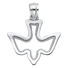 JewelryWeb 14k White Gold Espiritu Santo Dove Pendant Necklace 17x15mm-Pendant for Women