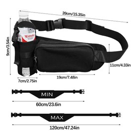 Mecmbj Running Belt with Water Bottle, Adjustable Bottle Holder Belt, Waterproof, Bum Bag Men Women for Running, Riding, Walks, Fitness, Nylon, Black, black, Fashion