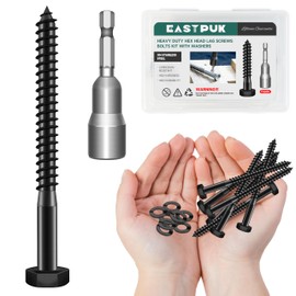 EASTPUK (15Sets) 1/4" x 3-1/2" Hex Head Lag Bolts, Heavy Duty Lag Screws with Washers, 304 Stainless Steel, 1/4 Bolt for Wood, Partial Thread, Black Oxide