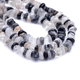100 piezas de piedras preciosas naturales para fabricación de joyas, redonda irregular suelta perforadas para pulseras, collar, aretes, artesanías, 8 mm, 1 hebra de cuarzo negro rutilado de 38 cm
