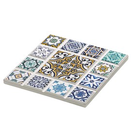 Zassenhaus 057638 Oriental Design Diamond Ceramic Coaster with Non-Slip Cork Base 11 x 11 x 1 cm White
