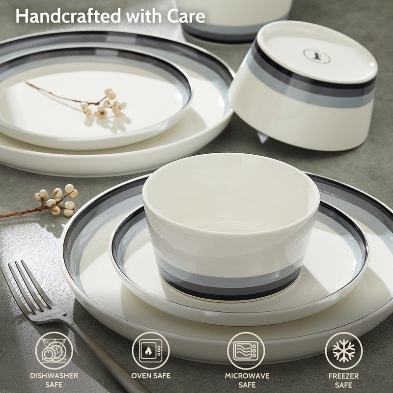 Sweese 12 Piece Dinnerware Sets for 4 - Porcelain Plates