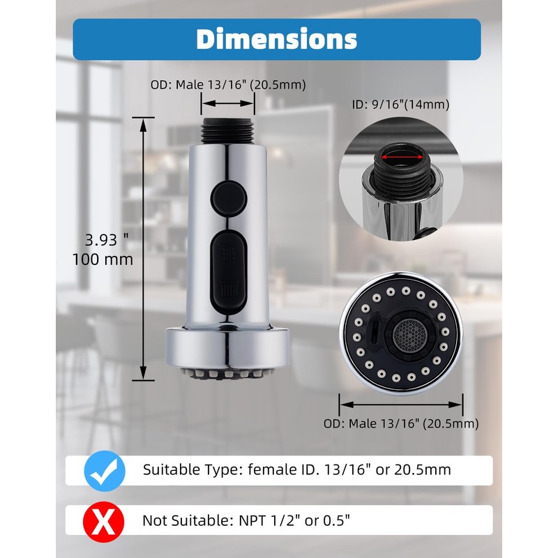 Hibbent Kitchen Faucet Head Replacement, Pull Down Sink Spray Nozzle