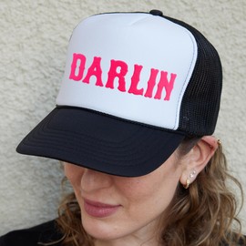 NACRE APPAREL Darlin Puff Print Design Trucker Hat Vinyl Puff Printed Trucker Hat Foam Trucker Hat #083