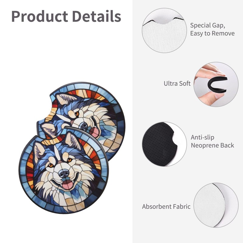 Alaskan Malamute Lovers Car Coasters - 2pcs Dog Lovers Drink