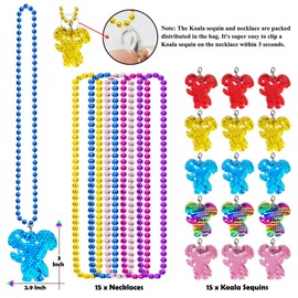 CiciBear 15 Pack Koala Sequin Necklace Party Favors with Mardi Gras Beads for Koala Themed Party Favors, Home Decorations, Festivals，Wedding，Birthday Celebrations, 5 Colors, Plastic, Sequin