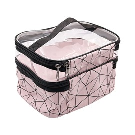 Alnicov Makeup Bags Double Layer Cosmetic Bag Travel Toiletry Bags for Men and Women (Pink)