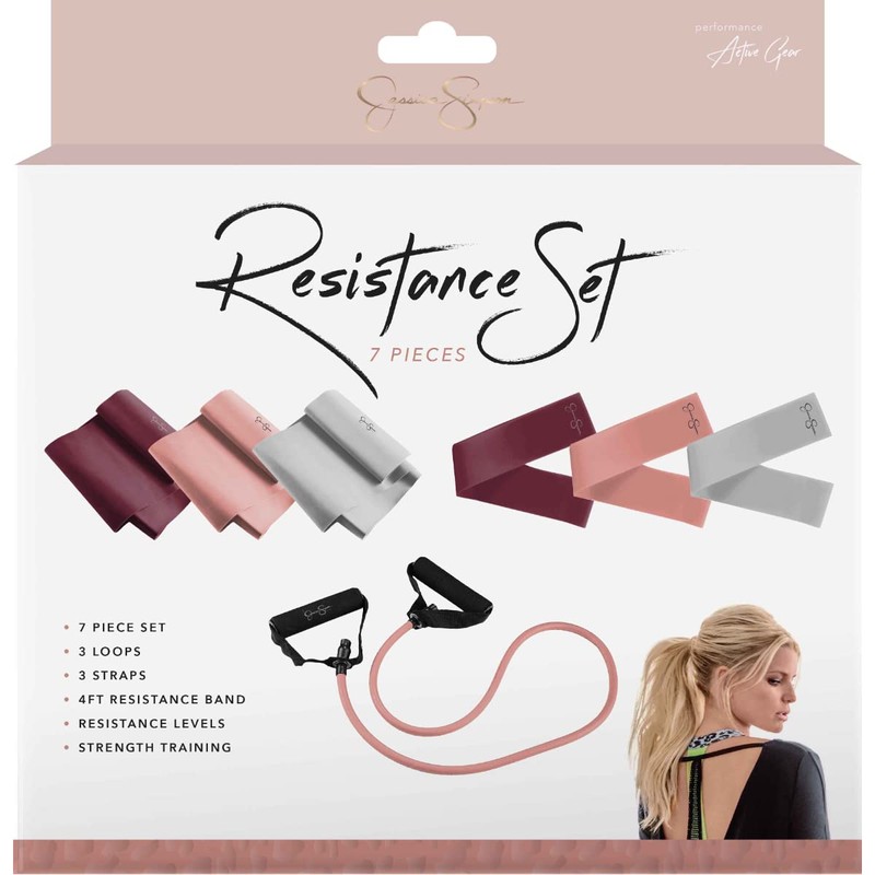 Jessica Simpson 7 Piece Resistance Band Kit, Rose