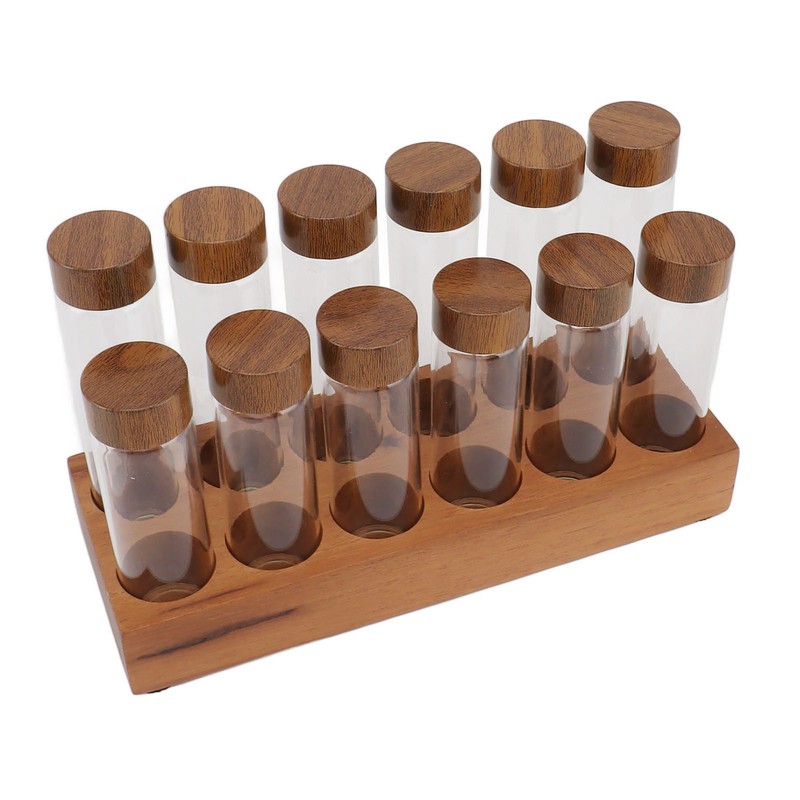 Coffee Bean Storage Tubes with Walnut Wood Stand Lid Glass
