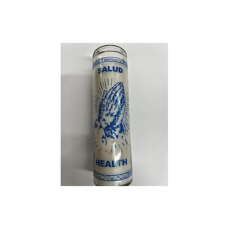 Health (Salud) Unscented White Pillar Candle in Glass