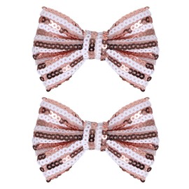 4" Glittery Champagne Sequins Hair Bow Clips 2pc Sparkly Bow-Knot Alligator Hairpins Barrettes for Toddler Teen Flower Girls Summer Cocktail Wedding Party Dress Decor Accessory