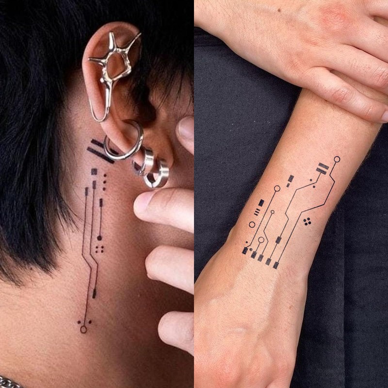 UBICA Semi Permanent Tattoo, Cyber Circuit Board Microchip Design, Large
