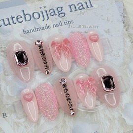 Pink Princess Handmade Nail Tips - Square L / 핑크공주 수제네일팁 - 스퀘어L