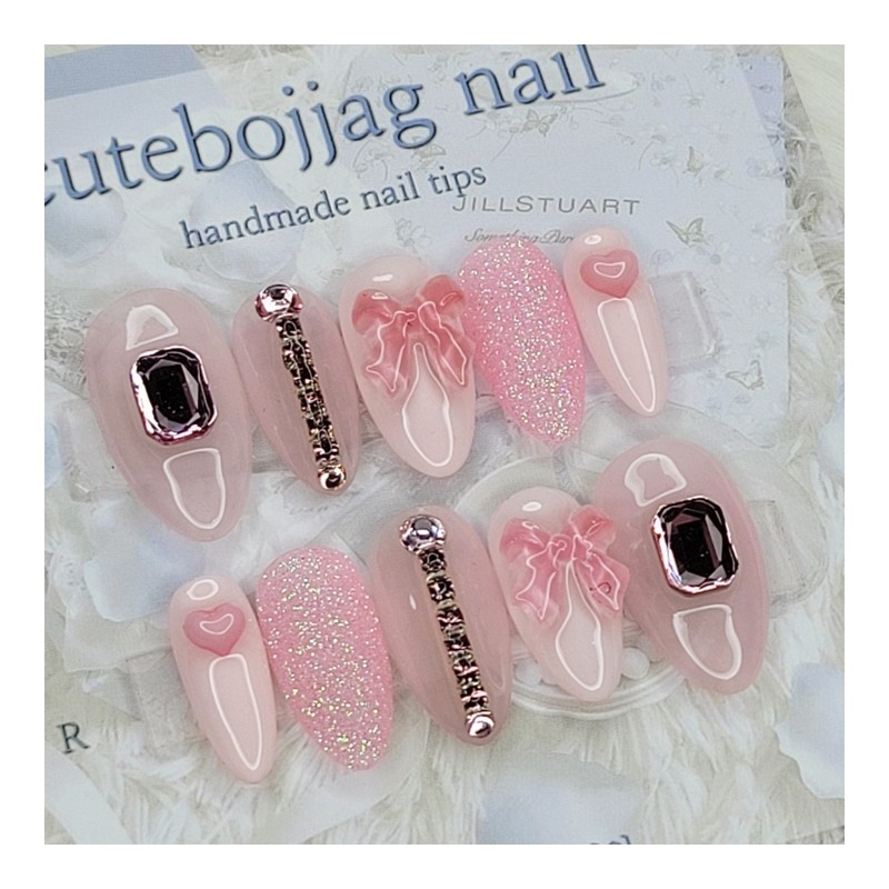 Pink Princess Handmade Nail Tips - Square L / 핑크공주
