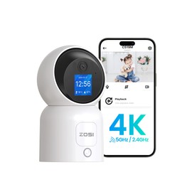 ZOSI 4K WLAN Surveillance Camera with 1.44 Inch Monitor, 8MP Indoor Camera 360° Swivel, 2-Way Video Call, 2.4/5GHz WiFi, AI Person Detection, C519M