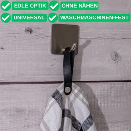 4 Pack 150 x 12mm Loop Black PU Leather Sewing Free Fabric Hangers with Pin Button Fastener Hanger Loops for Tea Towel Bath Towel Rag Decor Camping