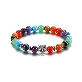 JOVIVI 7 Chakra Healing Crystal Bracelet Women Natural Rainbow Gemstones Yoga Reiki Chakras Stone Anxiety Aromatherapy Worry Beads Owl Lucky Bracelet Men Jewellery Protection Gifts