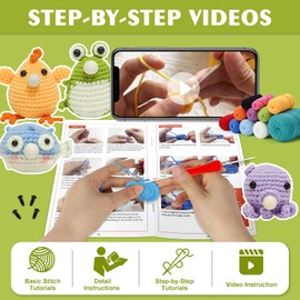 BoloShine Crochet Set for Beginners, Knitting Amigurumi Set with Wool and Crochet Hook, Crochet Kit, Crochet Hook Craft Set, Accessories, DIY Key Chain, with Tutorial Video and Instructions (4 Sets)